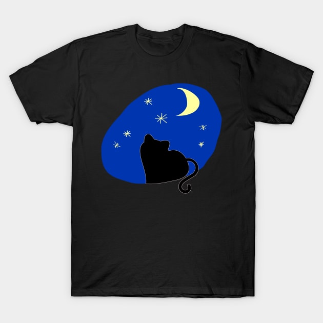 The kitten Staring at Sky Stars Moon T-Shirt by lunalunera